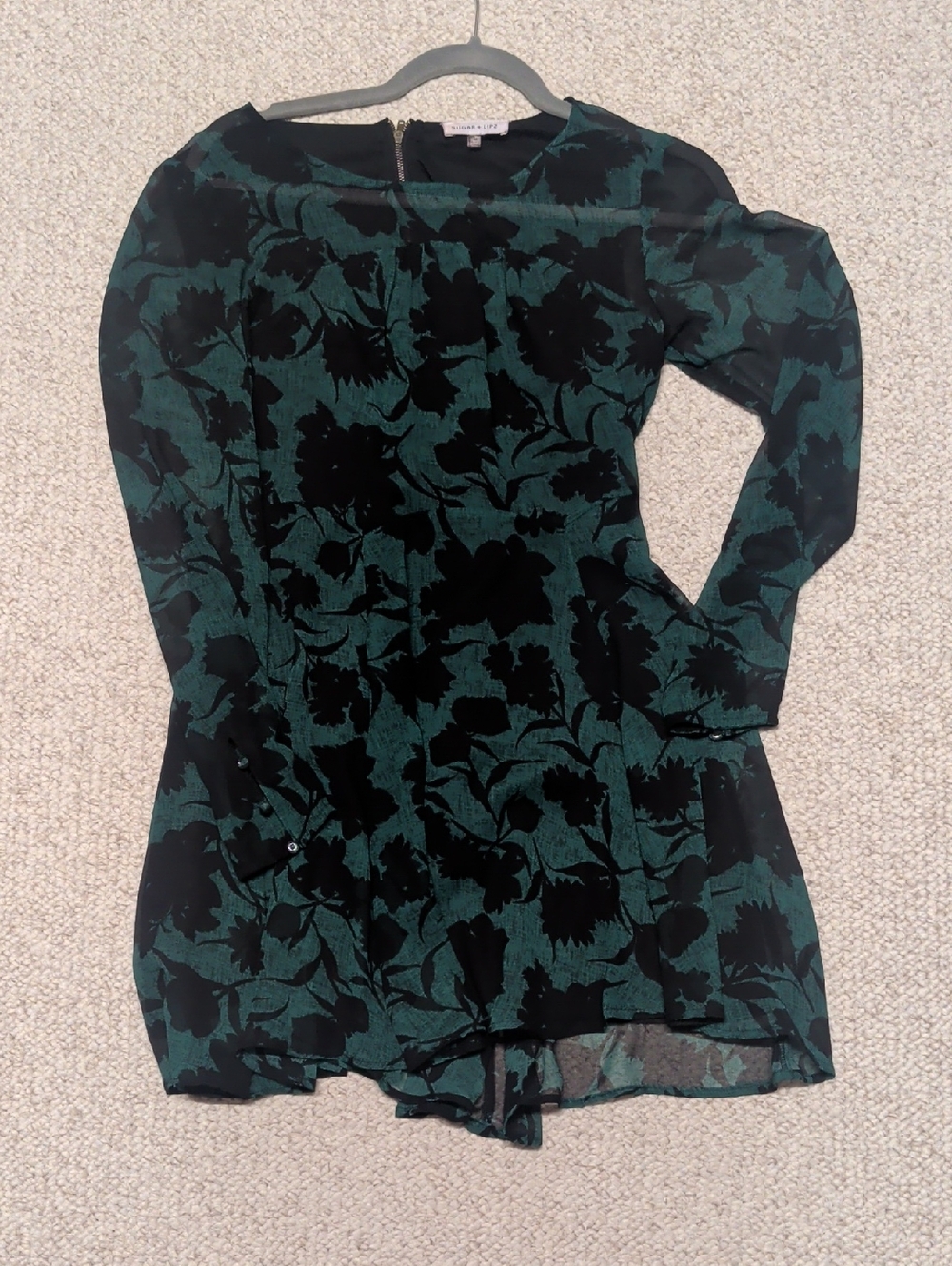 Sugarlips Teal and Black Floral Scoop Neck Top